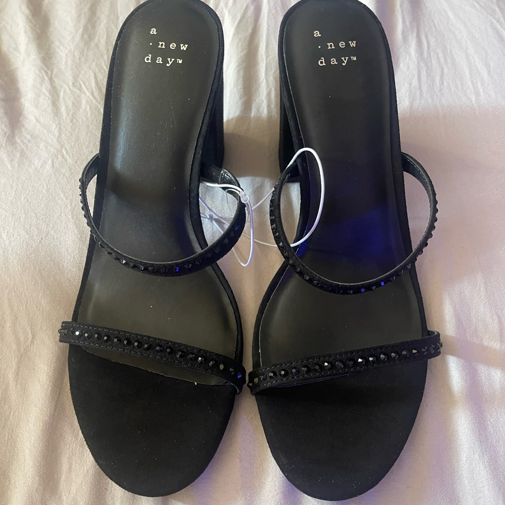 Black Strappy Chunky Heels